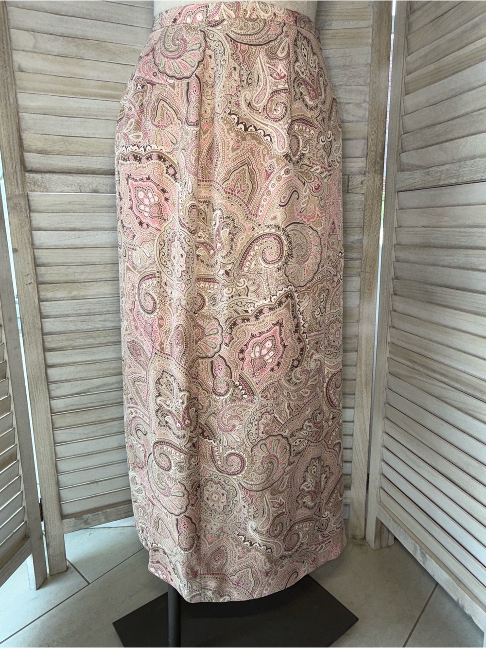 EUC Talbots Petite 100% Silk Paisley Midi Wrap Skirt Pink Beige Size 8P